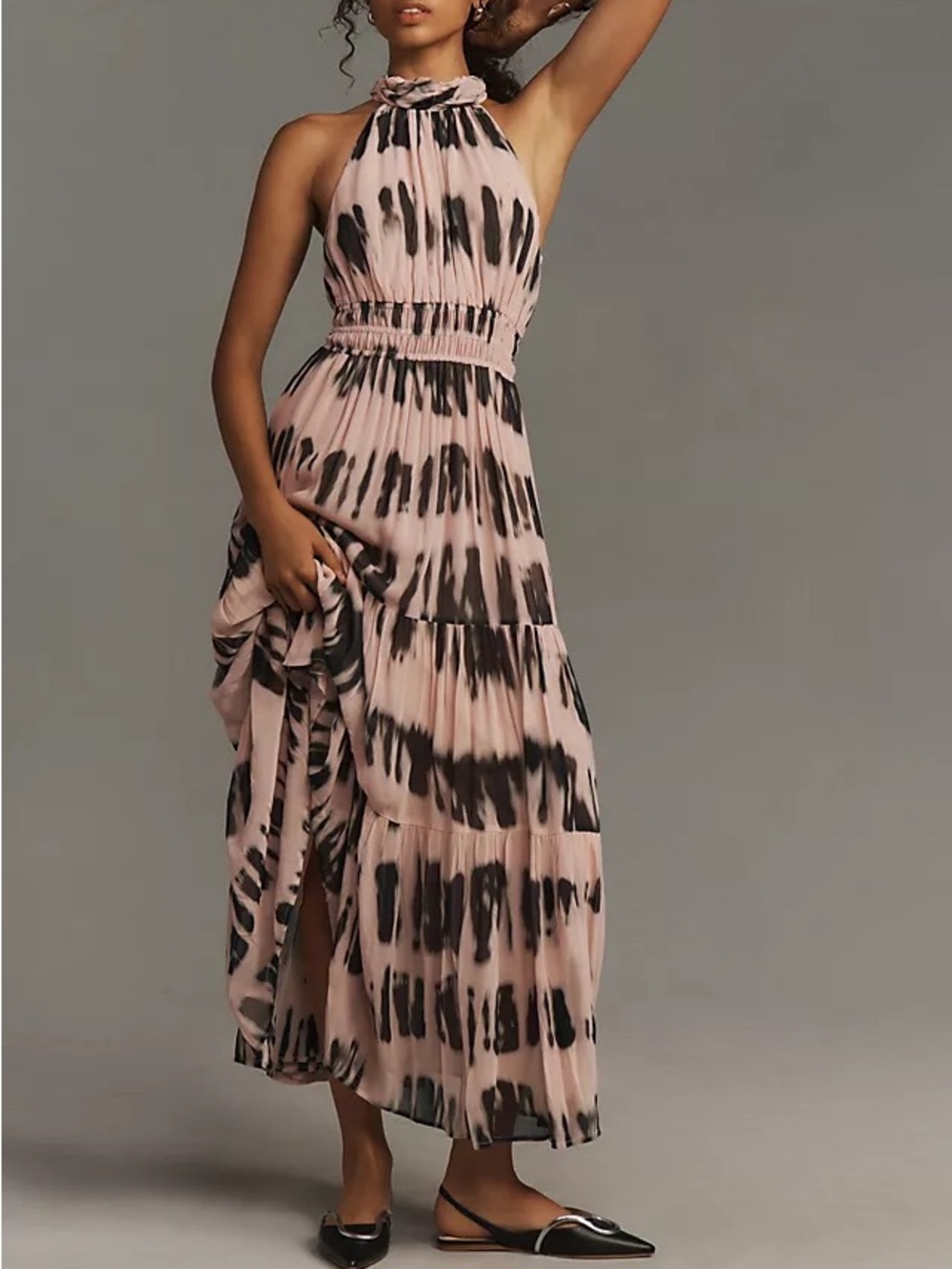 Anthropologie Somerset Maxi Dress Halter Tie Dye Neutral XL NEW Wedding Guest